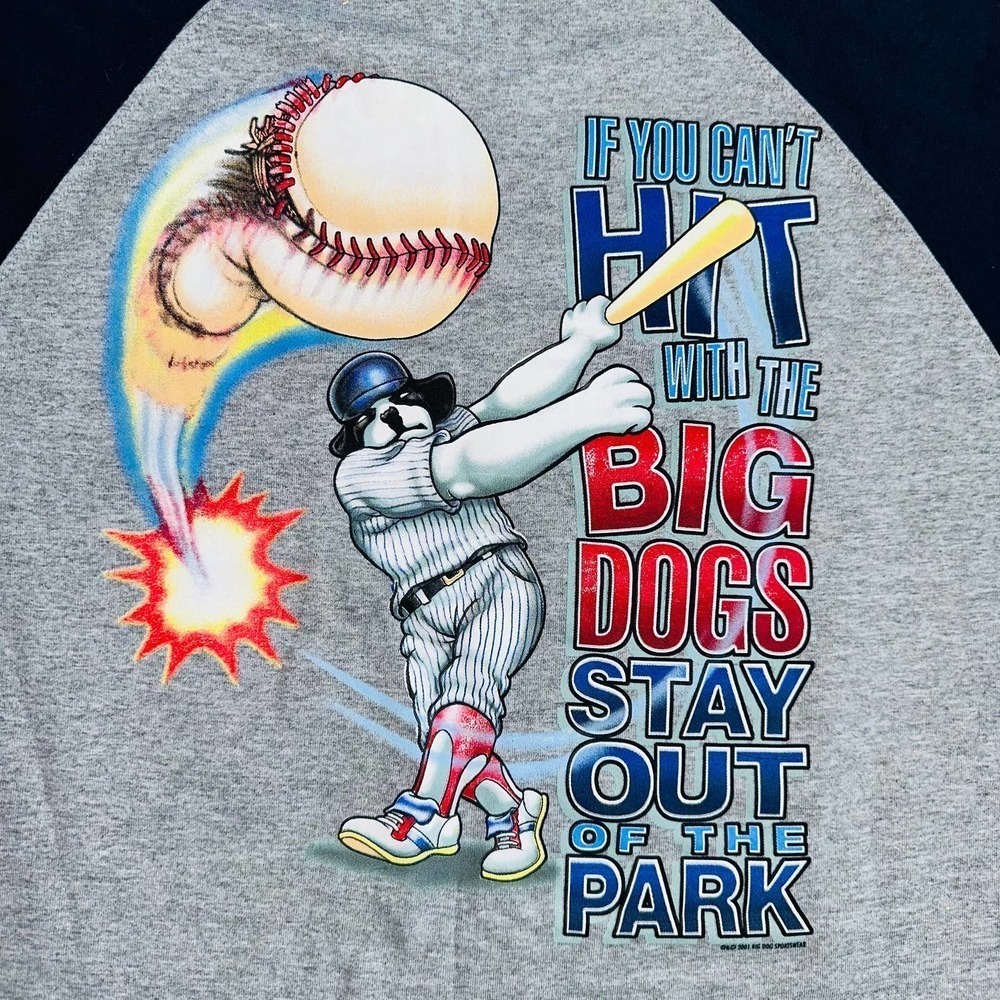 New Vintage 2001 Men’s Large Big Dogs 3/4 Sleeve Baseball Graphic TShirt